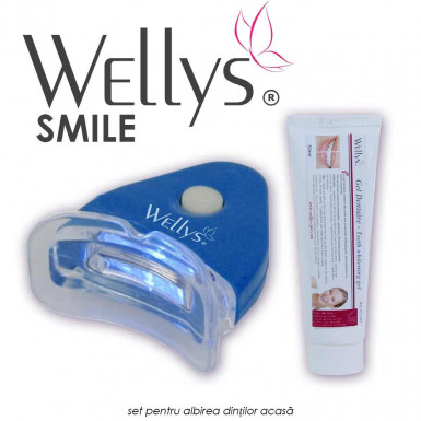 Wellys Smile - set pentru albirea dintilor acasa, tratament cu aparat de lumina si gel de albire
