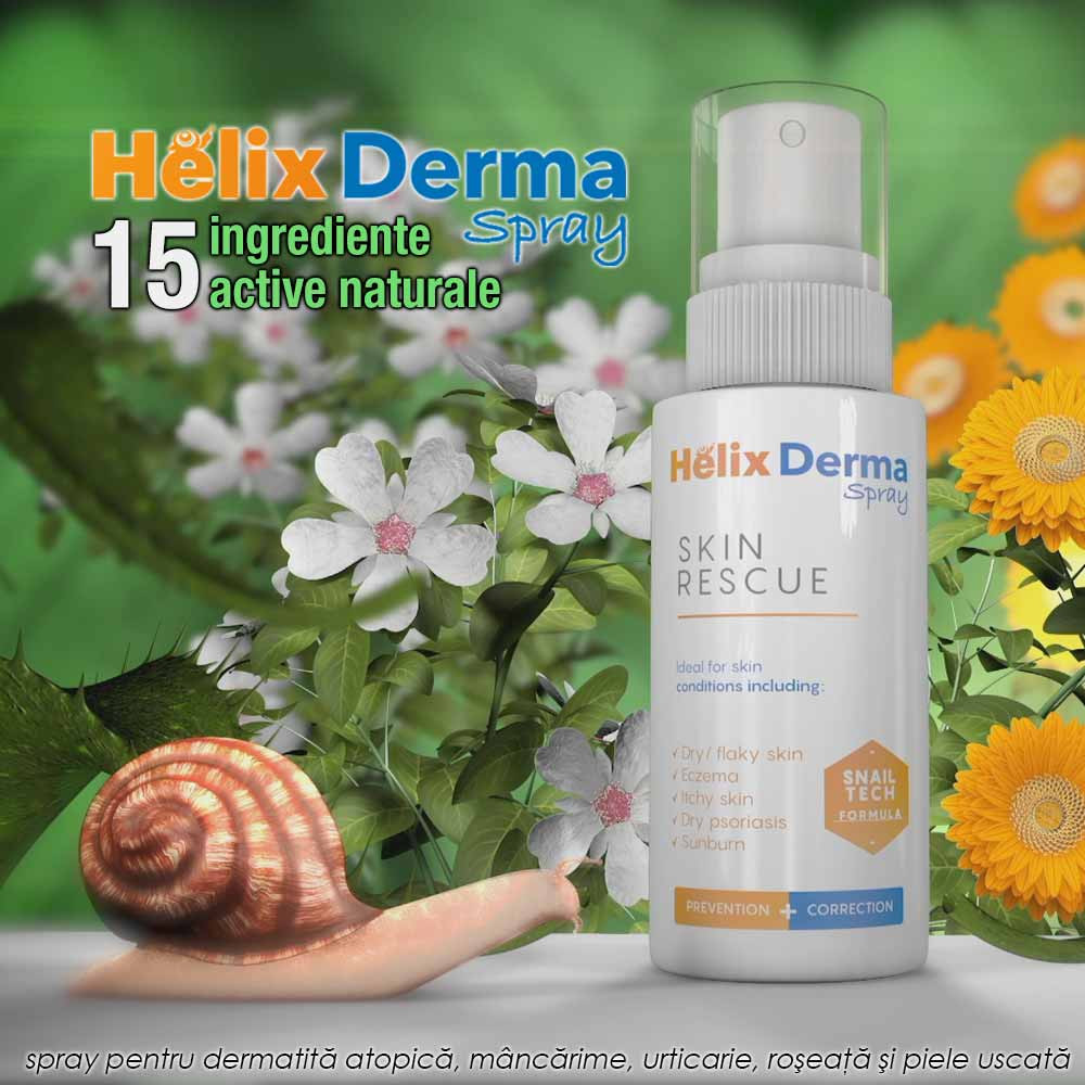 HelixDerma Spray - formula pentru dermatita, mancarime, urticarie, roseata si piele uscata