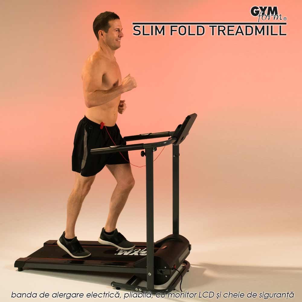 Gymform Slim Fold - banda de alergare electrica, pliabila, cu monitor LCD si cheie de siguranta