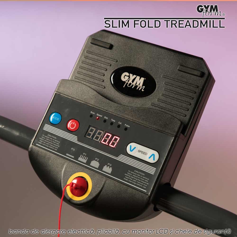 Gymform Slim Fold - banda de alergare electrica, pliabila, cu monitor LCD si cheie de siguranta