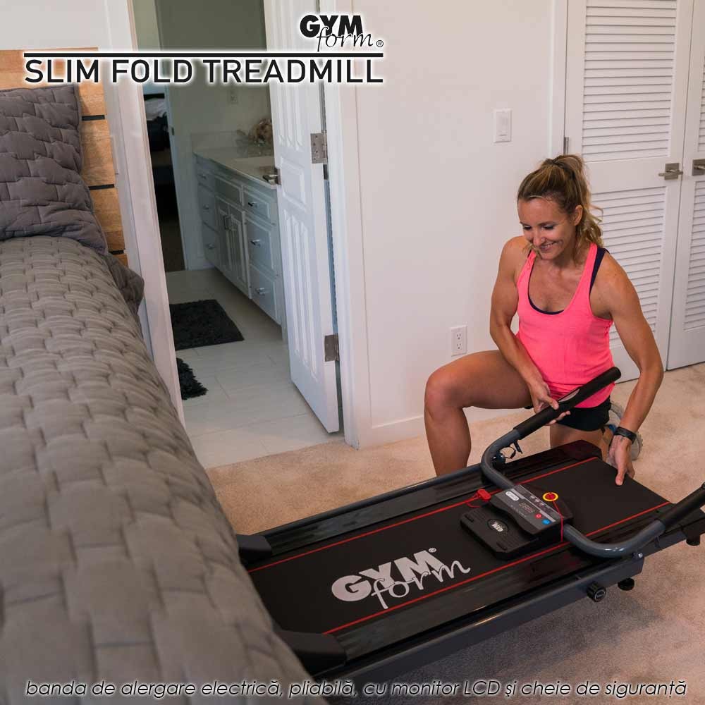 Gymform Slim Fold - banda de alergare electrica, pliabila, cu monitor LCD si cheie de siguranta