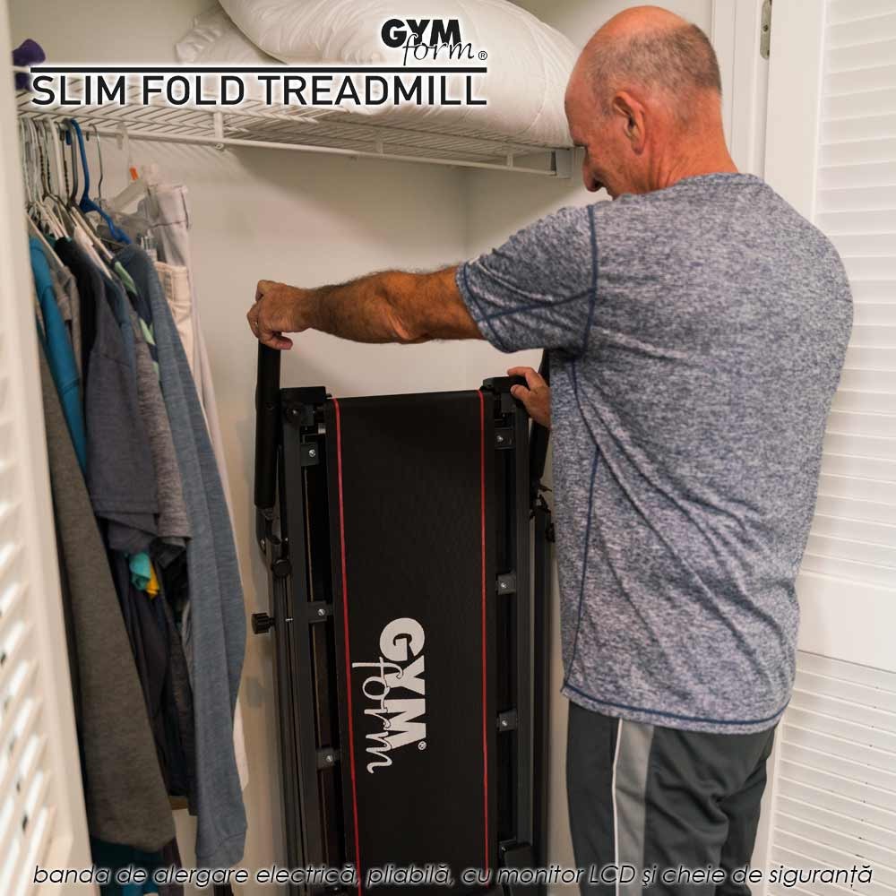Gymform Slim Fold - banda de alergare electrica, pliabila, cu monitor LCD si cheie de siguranta