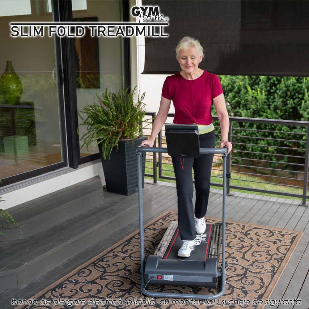 Gymform Slim Fold - banda de alergare electrica, pliabila, cu monitor LCD si cheie de siguranta