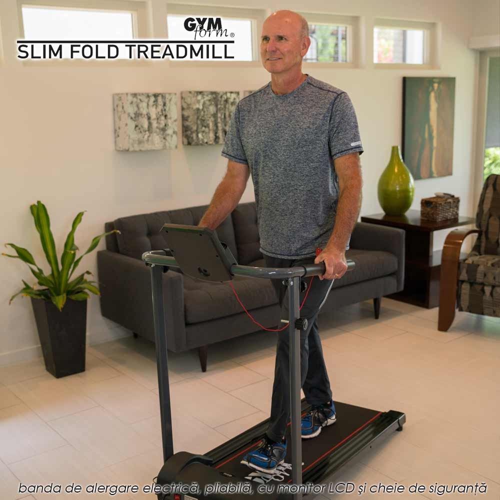 Gymform Slim Fold - banda de alergare electrica, pliabila, cu monitor LCD si cheie de siguranta