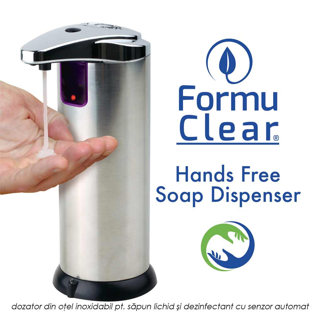 FormuClear Hands Free Soap Dispenser - dozator din otel inoxidabil pentru sapun lichid si dezinfectant cu senzor automat