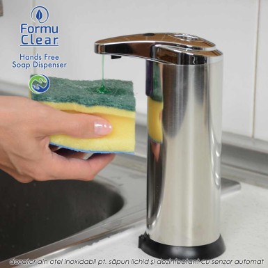 FormuClear Hands Free Soap Dispenser - dozator din otel inoxidabil pentru sapun lichid si dezinfectant cu senzor automat FormuClear Hands Free Soap Dispenser - dozator din otel inoxidabil pentru sapun lichid si dezinfectant cu senzor automat