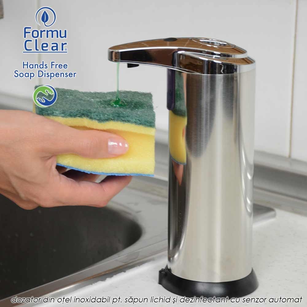 FormuClear Hands Free Soap Dispenser - dozator din otel inoxidabil pentru sapun lichid si dezinfectant cu senzor automat