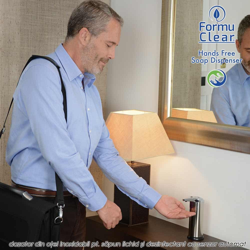 FormuClear Hands Free Soap Dispenser - dozator din otel inoxidabil pentru sapun lichid si dezinfectant cu senzor automat