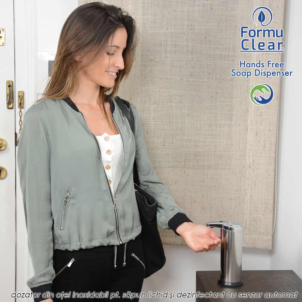 FormuClear Hands Free Soap Dispenser - dozator din otel inoxidabil pentru sapun lichid si dezinfectant cu senzor automat
