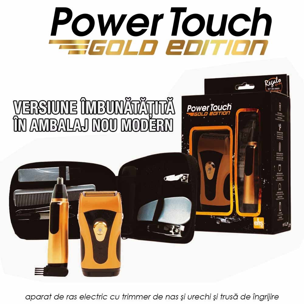 Power Touch Gold Edition - aparat de ras electric cu trimmer de nas si urechi si trusa de ingrijire Power Touch Gold Edition - aparat de ras electric cu trimmer de nas si urechi si trusa de ingrijire