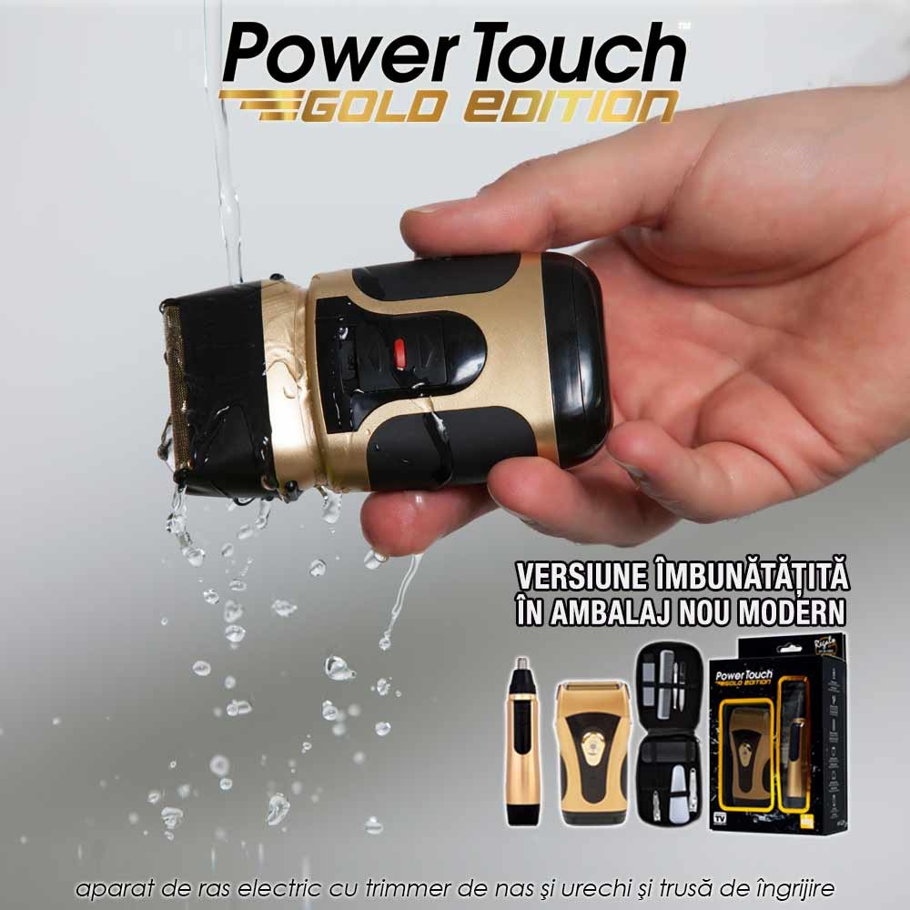 Power Touch Gold Edition - aparat de ras electric cu trimmer de nas si urechi si trusa de ingrijire Power Touch Gold Edition - aparat de ras electric cu trimmer de nas si urechi si trusa de ingrijire