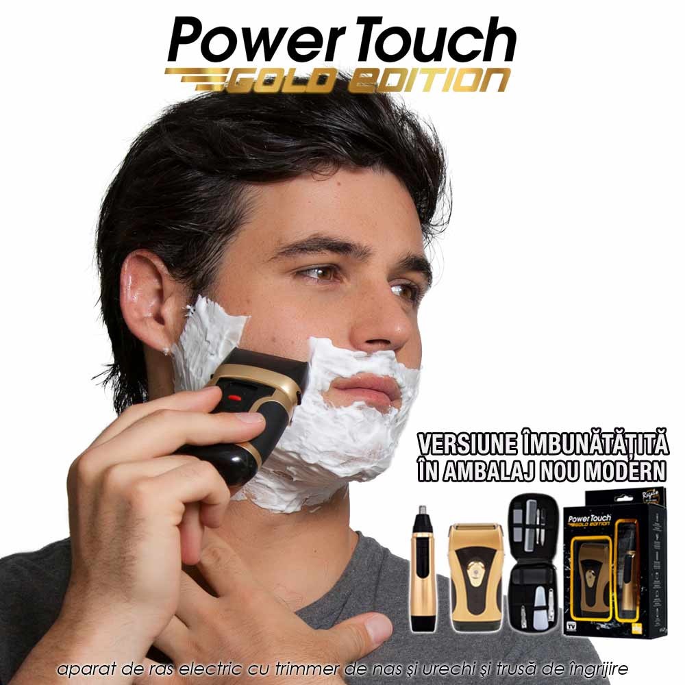 Power Touch Gold Edition - aparat de ras electric cu trimmer de nas si urechi si trusa de ingrijire Power Touch Gold Edition - aparat de ras electric cu trimmer de nas si urechi si trusa de ingrijire