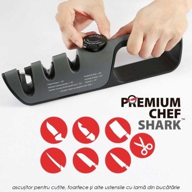 Premium Chef Shark - ascutitor pentru cutite, foarfece si alte ustensile cu lama din bucatarie Premium Chef Shark - ascutitor pentru cutite, foarfece si alte ustensile cu lama din bucatarie