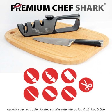 Premium Chef Shark - ascutitor pentru cutite, foarfece si alte ustensile cu lama din bucatarie Premium Chef Shark - ascutitor pentru cutite, foarfece si alte ustensile cu lama din bucatarie