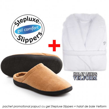 Pachet PROMO: Papuci Stepluxe Slippers + Halat de baie Velform
