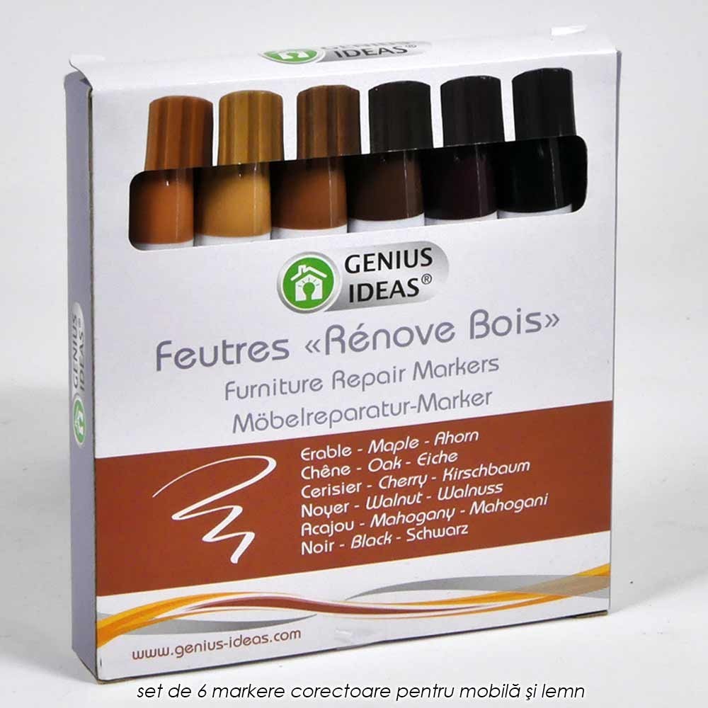 Furniture Repair Markers - set de 6 markere corectoare pentru mobila si lemn