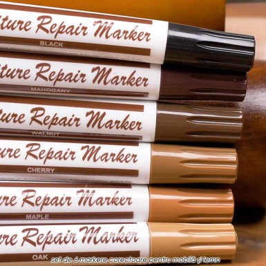 Furniture Repair Markers - set de 6 markere corectoare pentru mobila si lemn Furniture Repair Markers - set de 6 markere corectoare pentru mobila si lemn
