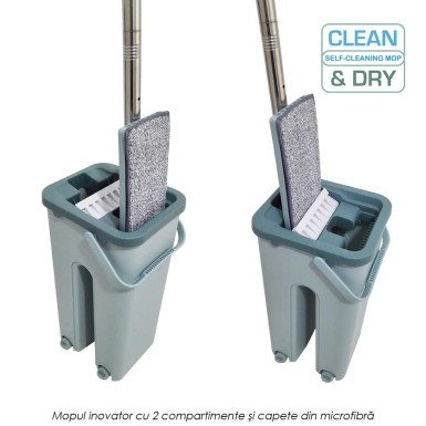 Clean And Dry Mop - inovatorul mop cu doua recipiente separate si capete din microfibra Clean And Dry Mop - inovatorul mop cu doua recipiente separate si capete din microfibra