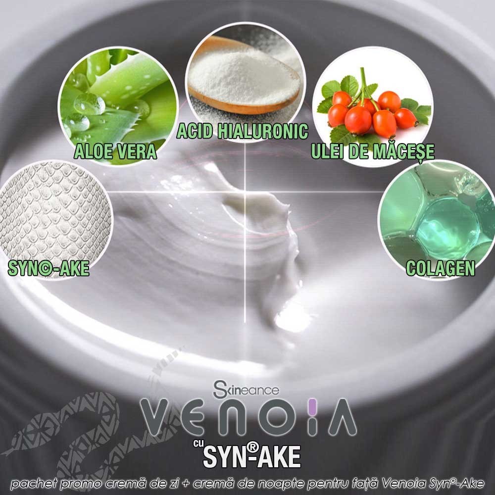Pachet PROMO: Venoia Syn-Ake Day + Night Face Cream 50ml - crema de zi + crema de noapte pentru fata cu venin sintetic de sarpe