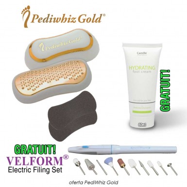 PediWhiz Gold - aparat pentru pedichiura + crema pentru picioare + set de pilire electric