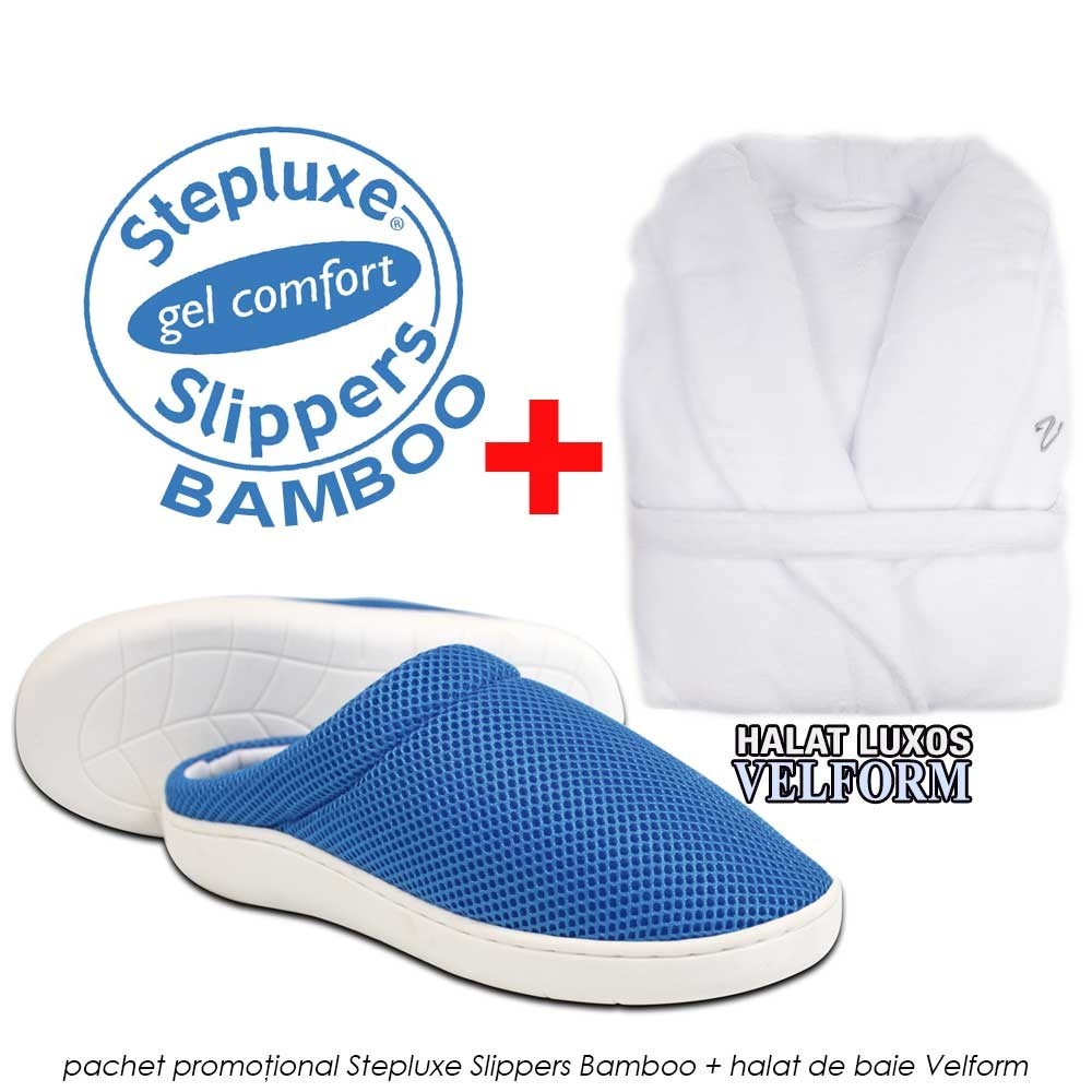 Pachet PROMO: Papuci Stepluxe Slippers Bamboo + Halat de baie Velform Pachet PROMO: Papuci Stepluxe Slippers Bamboo + Halat de baie Velform