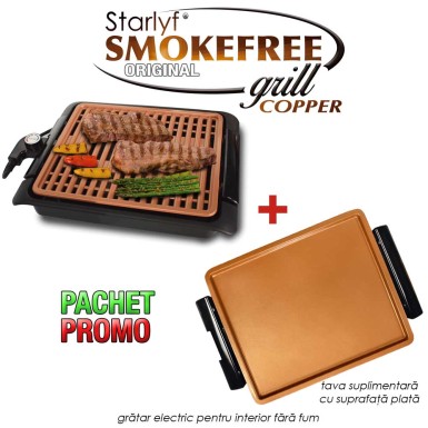 Pachet PROMO: Starlyf Smoke Free Grill Copper + Tava suplimentara plata