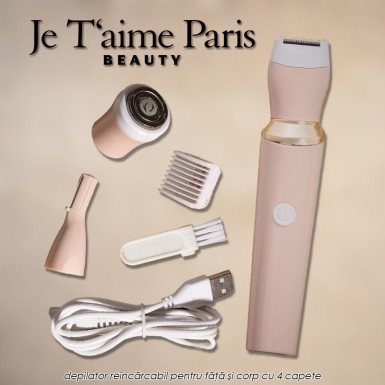 Je T'aime Paris Beauty - depilator reincarcabil pentru fata si corp cu 4 accesorii