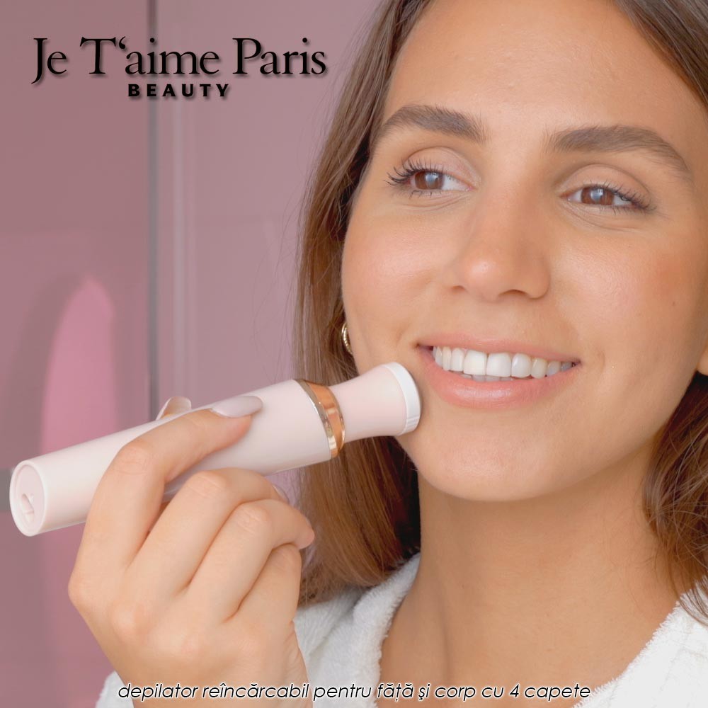Je T'aime Paris Beauty - depilator reincarcabil pentru fata si corp cu 4 accesorii