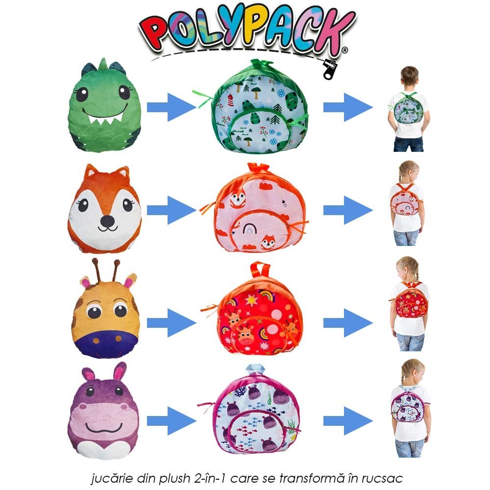Polypack - jucarie din plush 2-in-1 care se transforma in rucsac