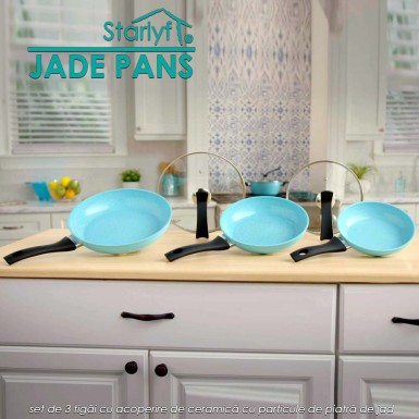 Starlyf Jade Pans - set de 3 tigai cu acoperire de ceramica cu particule de piatra de jad