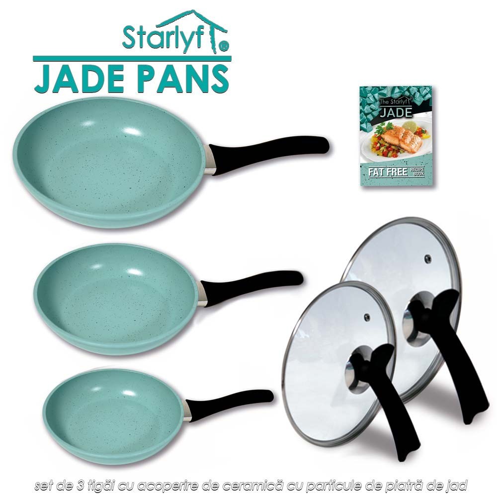 Starlyf Jade Pans - set de 3 tigai cu acoperire de ceramica cu particule de piatra de jad