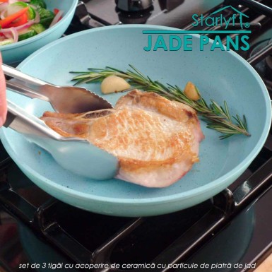 Starlyf Jade Pans - set de 3 tigai cu acoperire de ceramica cu particule de piatra de jad Starlyf Jade Pans - set de 3 tigai cu acoperire de ceramica cu particule de piatra de jad