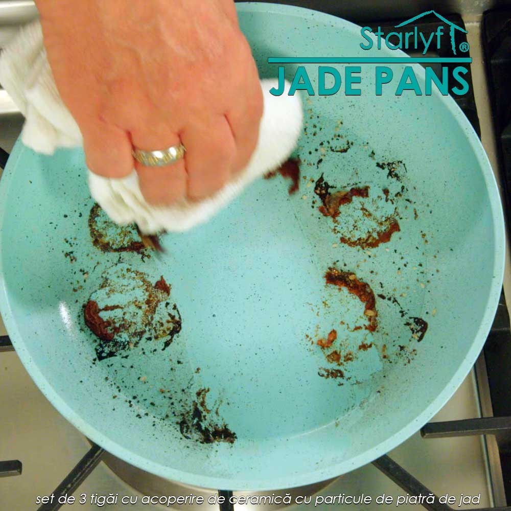 Starlyf Jade Pans - set de 3 tigai cu acoperire de ceramica cu particule de piatra de jad