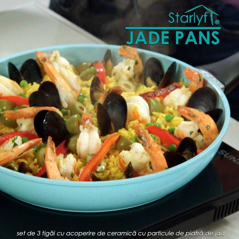Starlyf Jade Pans - set de 3 tigai cu acoperire de ceramica cu particule de piatra de jad