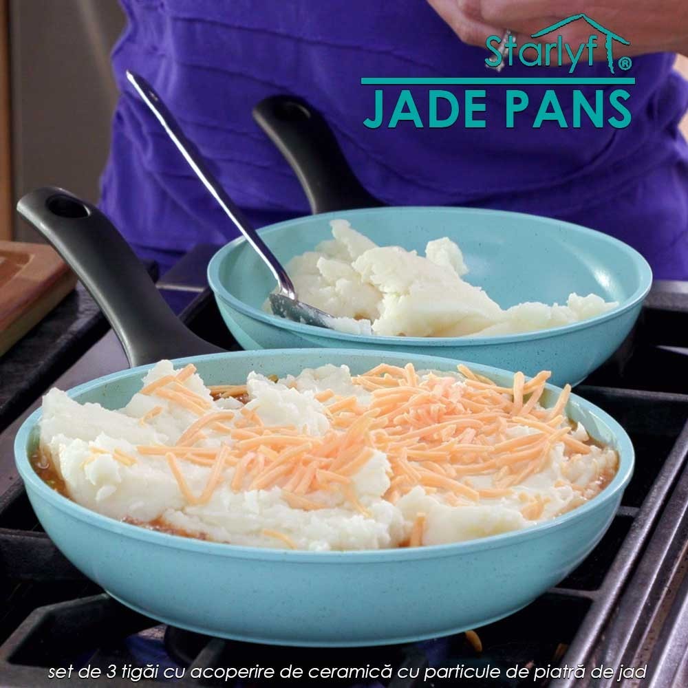 Starlyf Jade Pans - set de 3 tigai cu acoperire de ceramica cu particule de piatra de jad