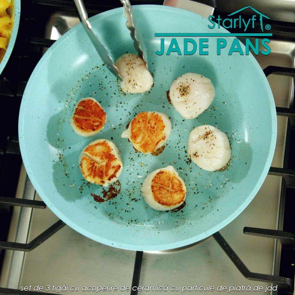 Starlyf Jade Pans - set de 3 tigai cu acoperire de ceramica cu particule de piatra de jad