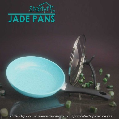 Starlyf Jade Pans - set de 3 tigai cu acoperire de ceramica cu particule de piatra de jad Starlyf Jade Pans - set de 3 tigai cu acoperire de ceramica cu particule de piatra de jad