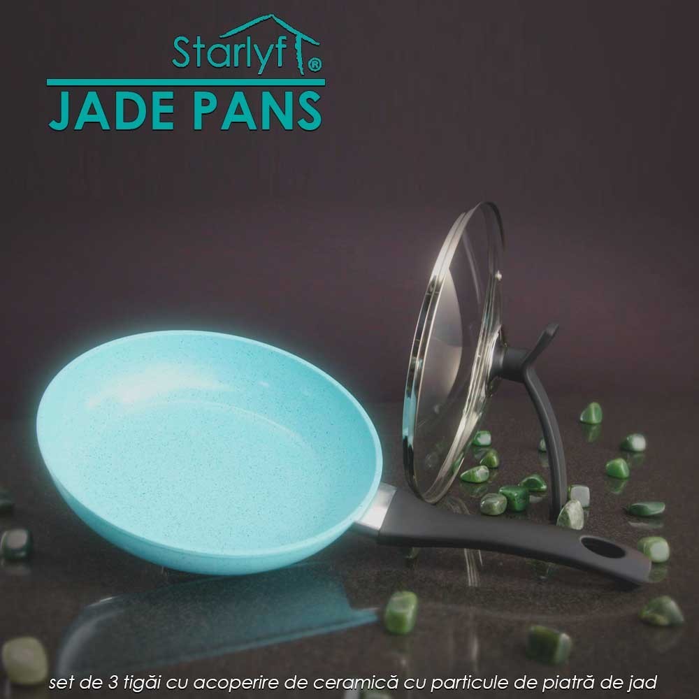 Starlyf Jade Pans - set de 3 tigai cu acoperire de ceramica cu particule de piatra de jad