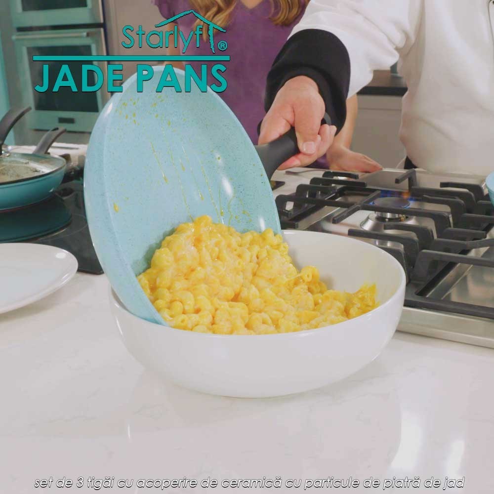 Starlyf Jade Pans - set de 3 tigai cu acoperire de ceramica cu particule de piatra de jad