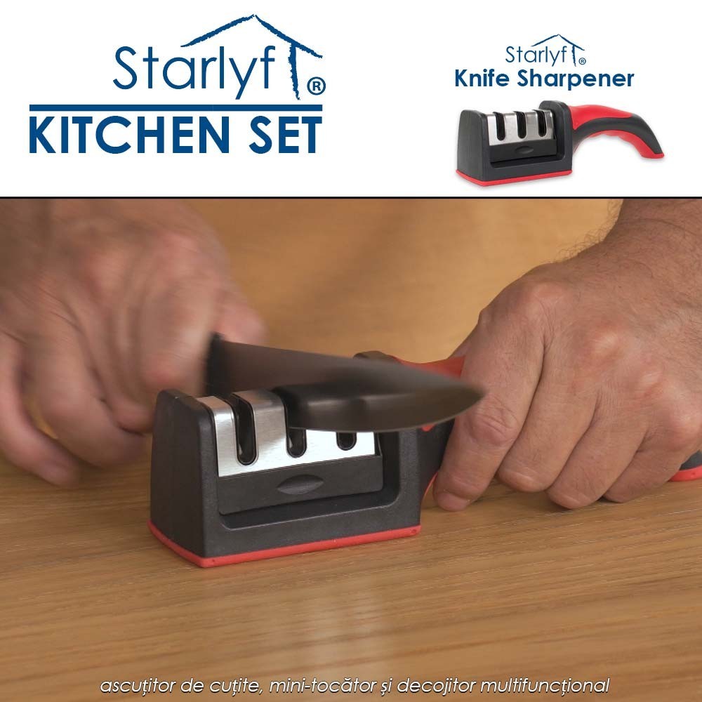 Starlyf Kitchen Set - ascutitor de cutite, mini-tocator si decojitor multifunctional Starlyf Kitchen Set - ascutitor de cutite, mini-tocator si decojitor multifunctional