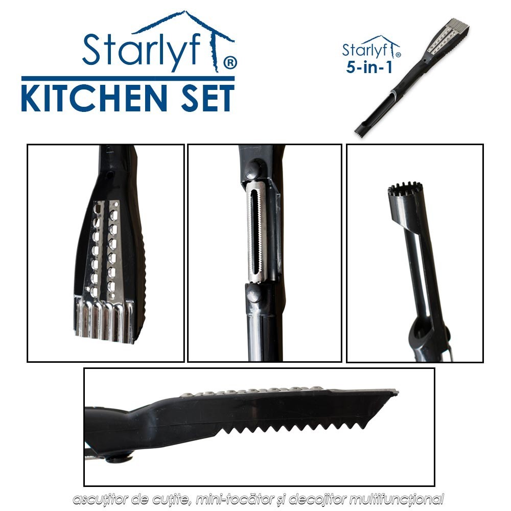 Starlyf Kitchen Set - ascutitor de cutite, mini-tocator si decojitor multifunctional Starlyf Kitchen Set - ascutitor de cutite, mini-tocator si decojitor multifunctional