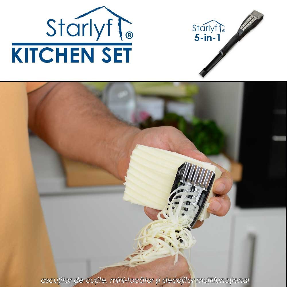 Starlyf Kitchen Set - ascutitor de cutite, mini-tocator si decojitor multifunctional Starlyf Kitchen Set - ascutitor de cutite, mini-tocator si decojitor multifunctional