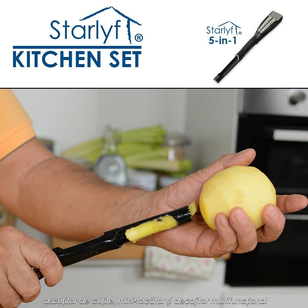 Starlyf Kitchen Set - ascutitor de cutite, mini-tocator si decojitor multifunctional Starlyf Kitchen Set - ascutitor de cutite, mini-tocator si decojitor multifunctional