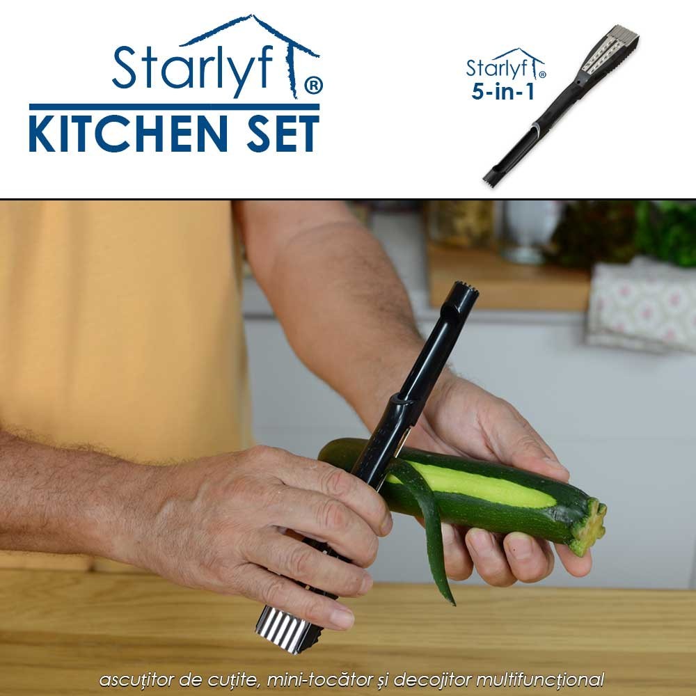 Starlyf Kitchen Set - ascutitor de cutite, mini-tocator si decojitor multifunctional Starlyf Kitchen Set - ascutitor de cutite, mini-tocator si decojitor multifunctional