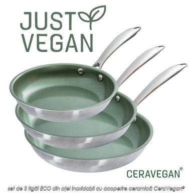 Just Vegan - set de 3 tigăi ECO din oțel inoxidabil cu acoperire ceramică cu ulei de avocado