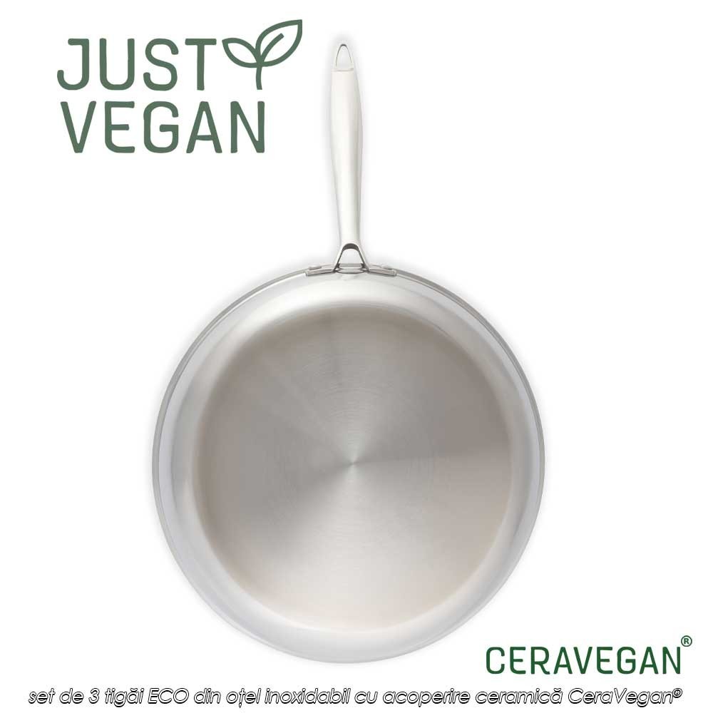 Just Vegan - set de 3 tigăi ECO din oțel inoxidabil cu acoperire ceramică cu ulei de avocado