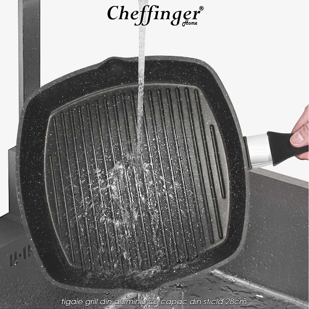 🍳Cheffinger Home GP28 | preț 129lei | tigaie grill din aluminiu cu capac din sticlă 28cm | Telestar 🍳Cheffinger Home GP28 | preț 129lei | tigaie grill din aluminiu cu capac din sticlă 28cm | Telestar