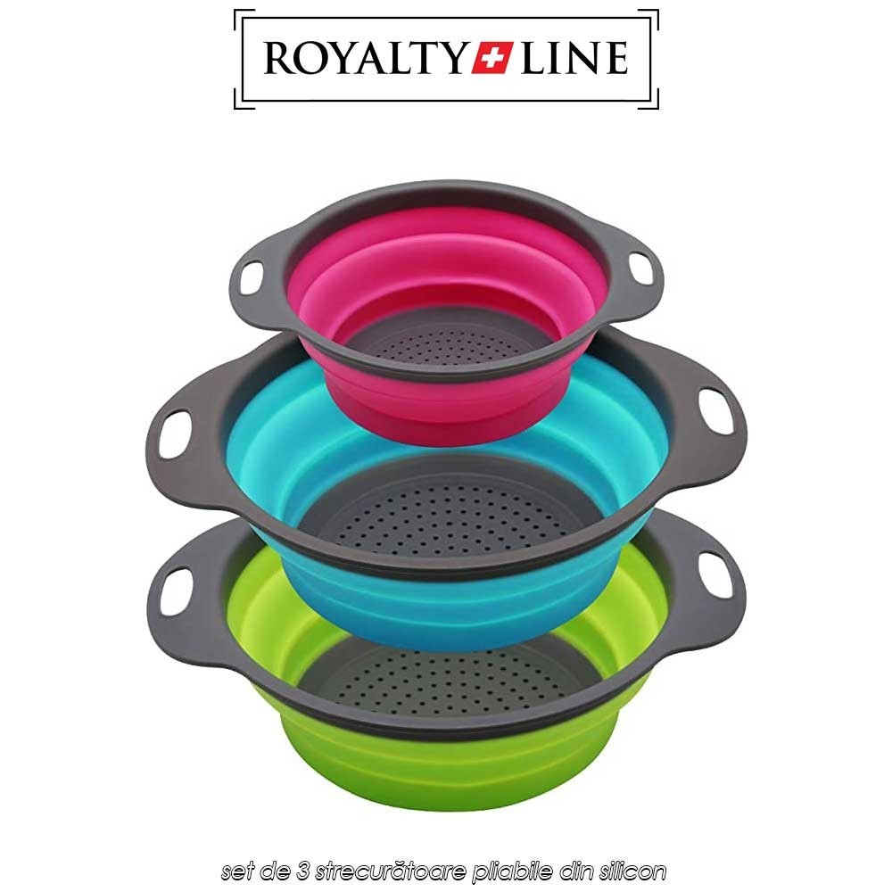 Royalty Line RL-20N09A - set de 3 strecurătoare pliabile din silicon Royalty Line RL-20N09A - set de 3 strecurătoare pliabile din silicon