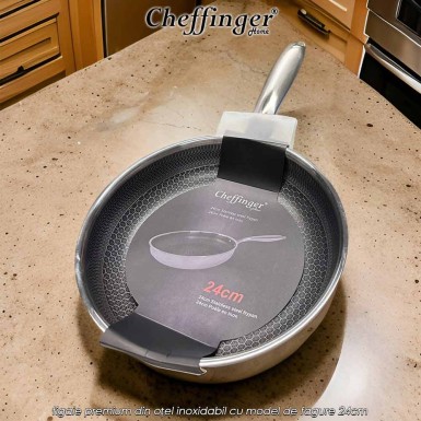 Cheffinger Home PFP24 - tigaie premium din oțel inoxidabil cu model de fagure 24cm Cheffinger Home PFP24 - tigaie premium din oțel inoxidabil cu model de fagure 24cm