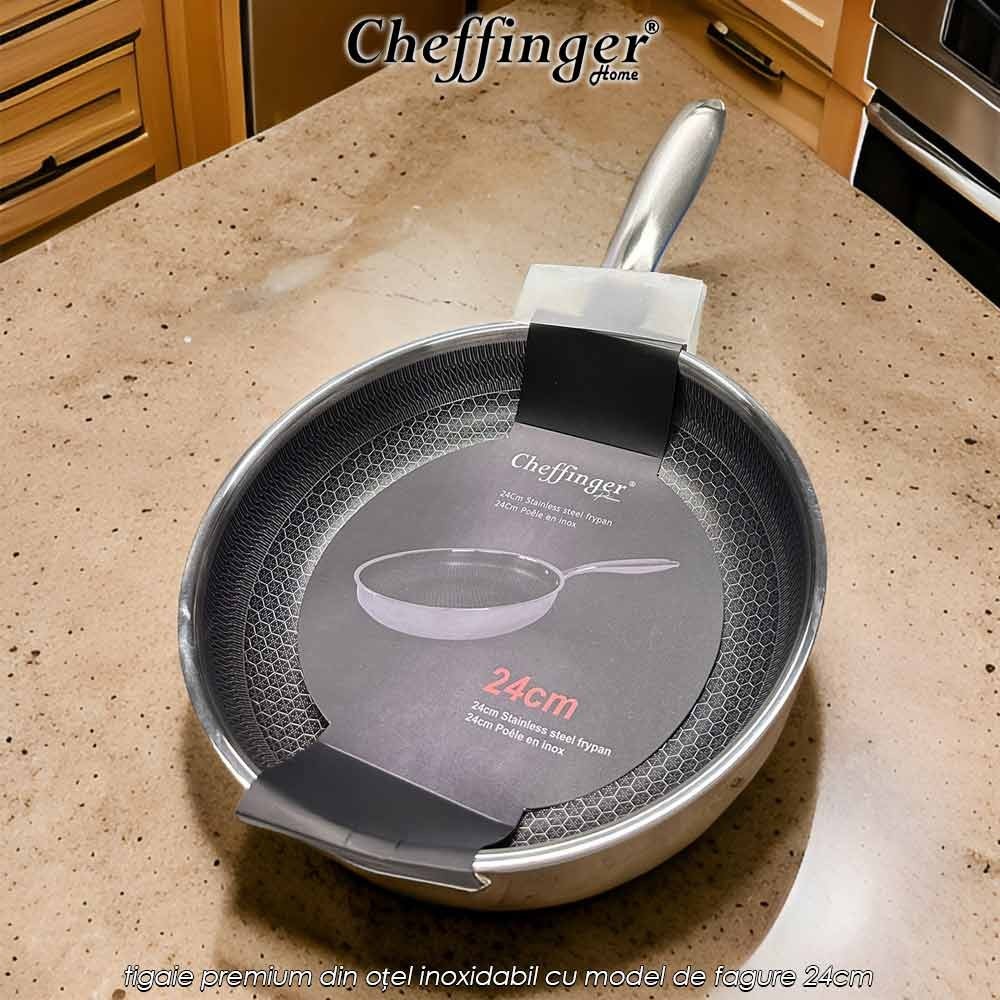 Cheffinger Home PFP24 - tigaie premium din oțel inoxidabil cu model de fagure 24cm